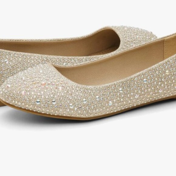 Lucita Shoes - Champagne / Gold Crystal Glitter Sparkle Flats | 10 | EUC | Lucita